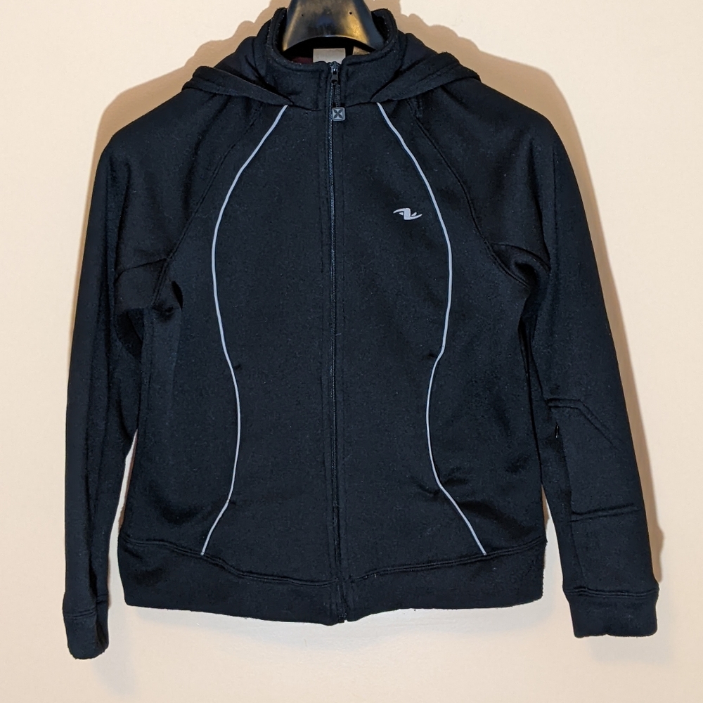 Athletic Works| Black Zippered Athletic Cardigan Two Fake Front Pockets